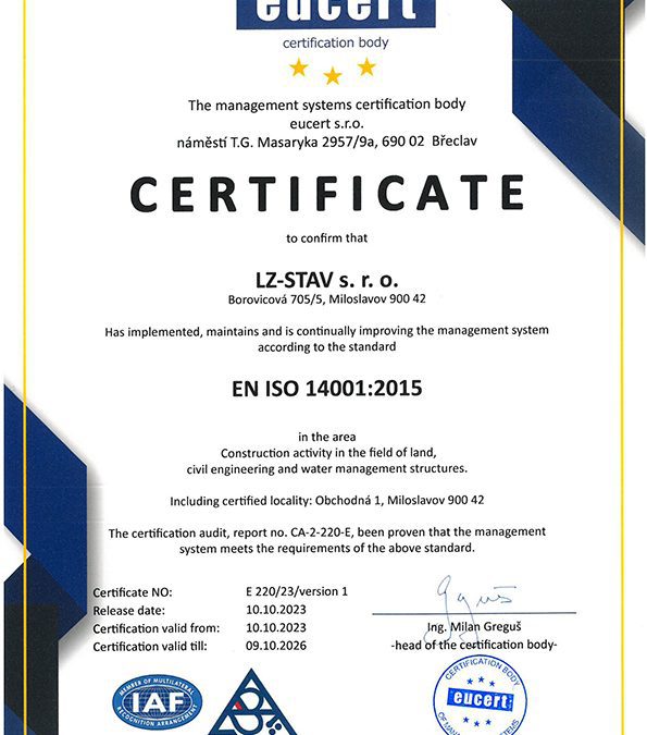 CERTIFIKÁT (SK): EN ISO 14001:2015